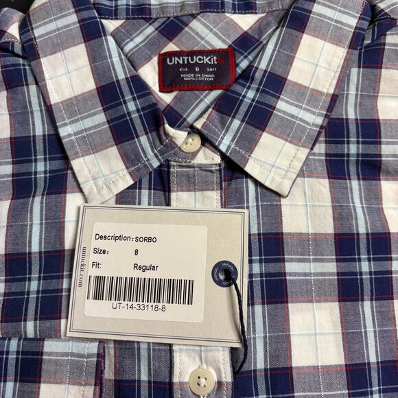 UNTUCKit checkered Button Down Women’s Shirt Size 8 NWT Navy White Classic Stapl - Picture 11 of 11